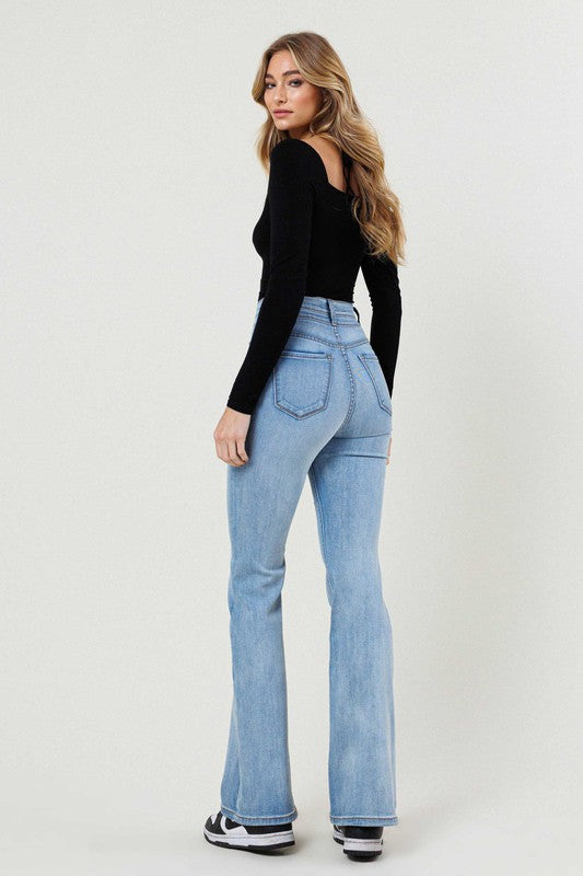 Double Button High Waisted Flare Jeans