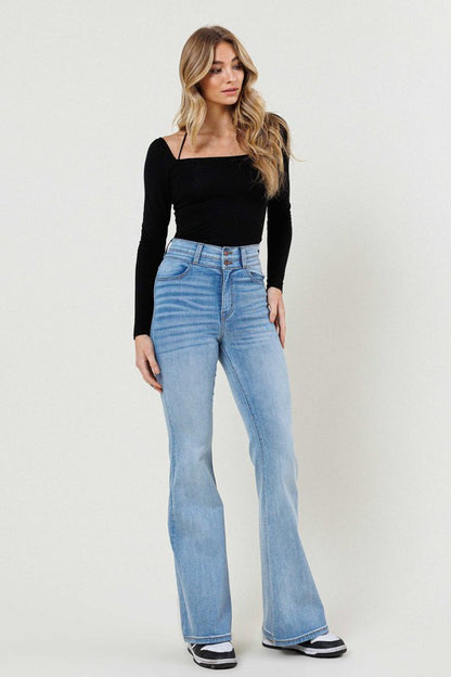 Double Button High Waisted Flare Jeans