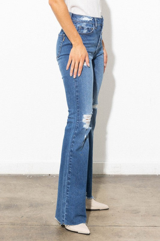 High Waisted Distressed Bootcut